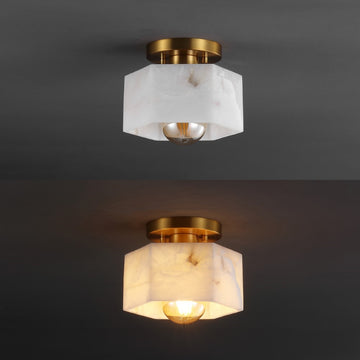 Tessa 8" 1-Light Modern Contemporary Alabaster/Iron Hexagonal LED Semi Flush Mount - JONATHAN Y